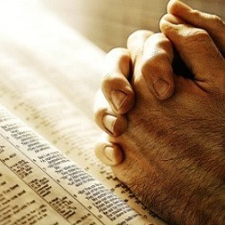 Hands And Bible Prayer Sq